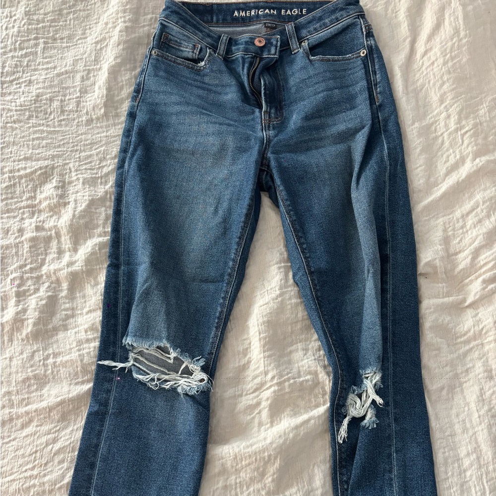 American Eagle Outfitters Dark Blue Ripped Skinny Jeans